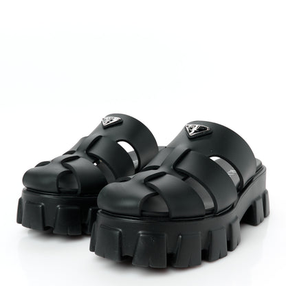 Prada Foam Rubber Triangle Logo Monolith 55mm Cage Sandals 41 Black 3 of 10