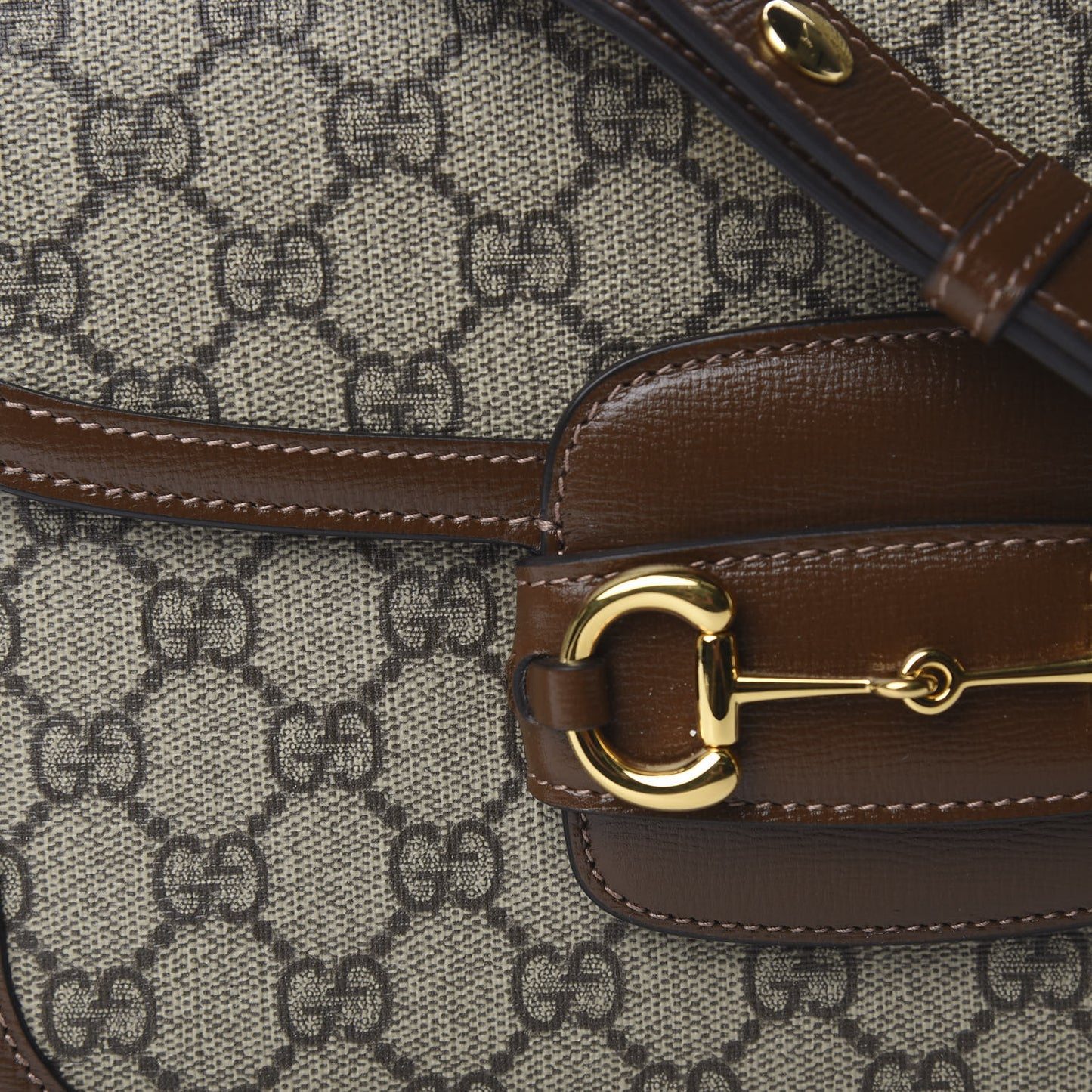 GG Supreme Monogram Horsebit 1955 Shoulder Bag Beige Brown Sugar
