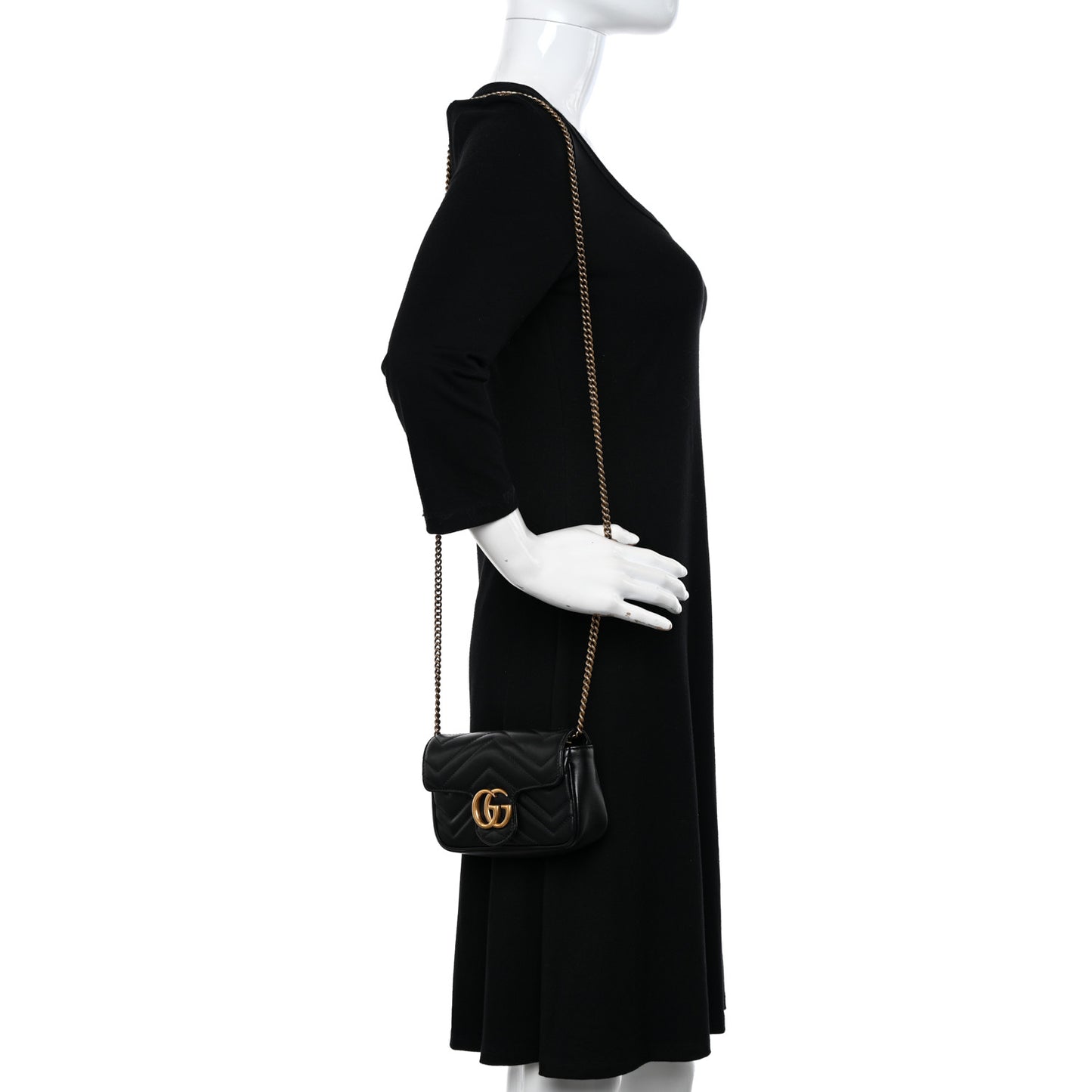 Calfskin Matelasse Super Mini GG Marmont Shoulder Bag Black
