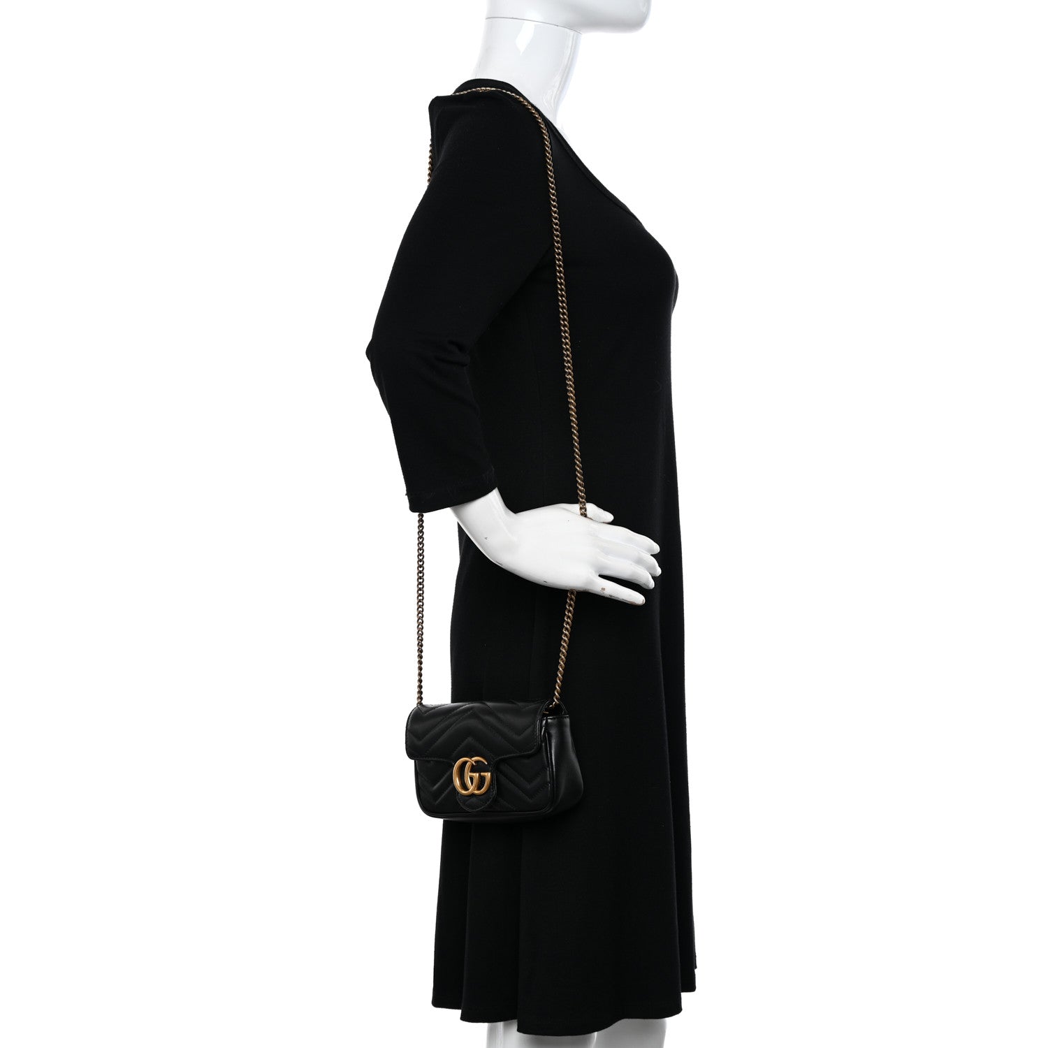 Gucci Calfskin Matelasse Super Mini GG Marmont Shoulder Bag Black 2 of 11