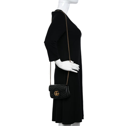 Gucci Calfskin Matelasse Super Mini GG Marmont Shoulder Bag Black 2 of 11
