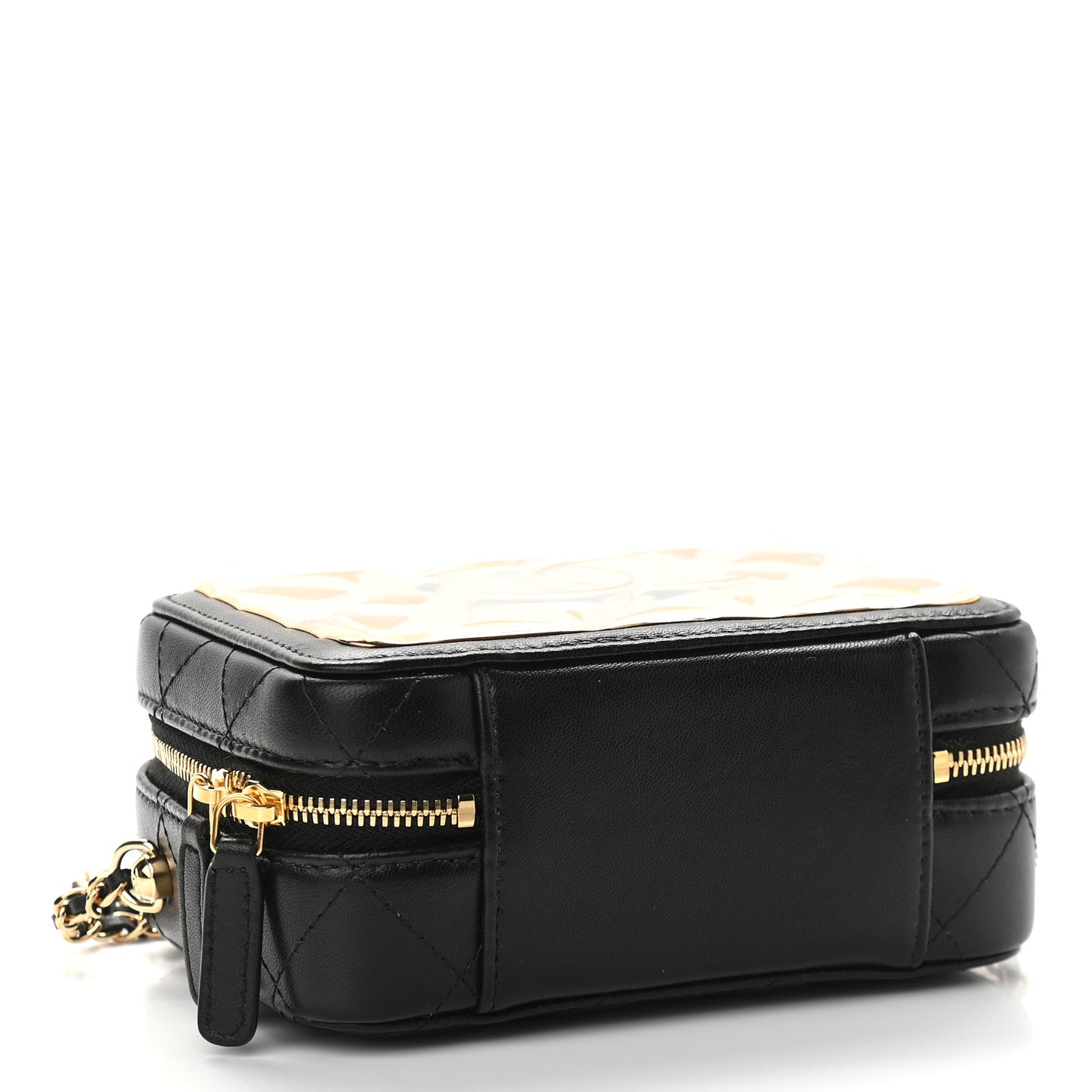 Lambskin Quilted Golden Plate Clutch With Chain Black