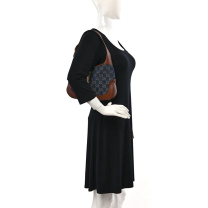 Gucci New Denim GG Monogram Calfskin Small Jackie 1961 Hobo Blue Tea Cuir 2 of 9