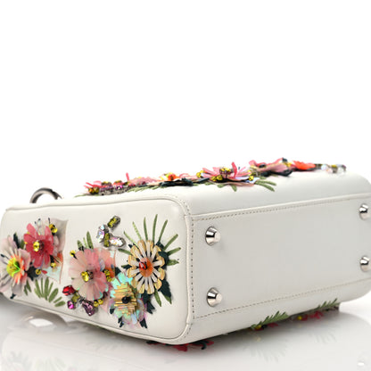 Christian Dior Lizard Satin Beaded Floral Embroidered Mini Lady Dior White Green Multicolor 7 of 12