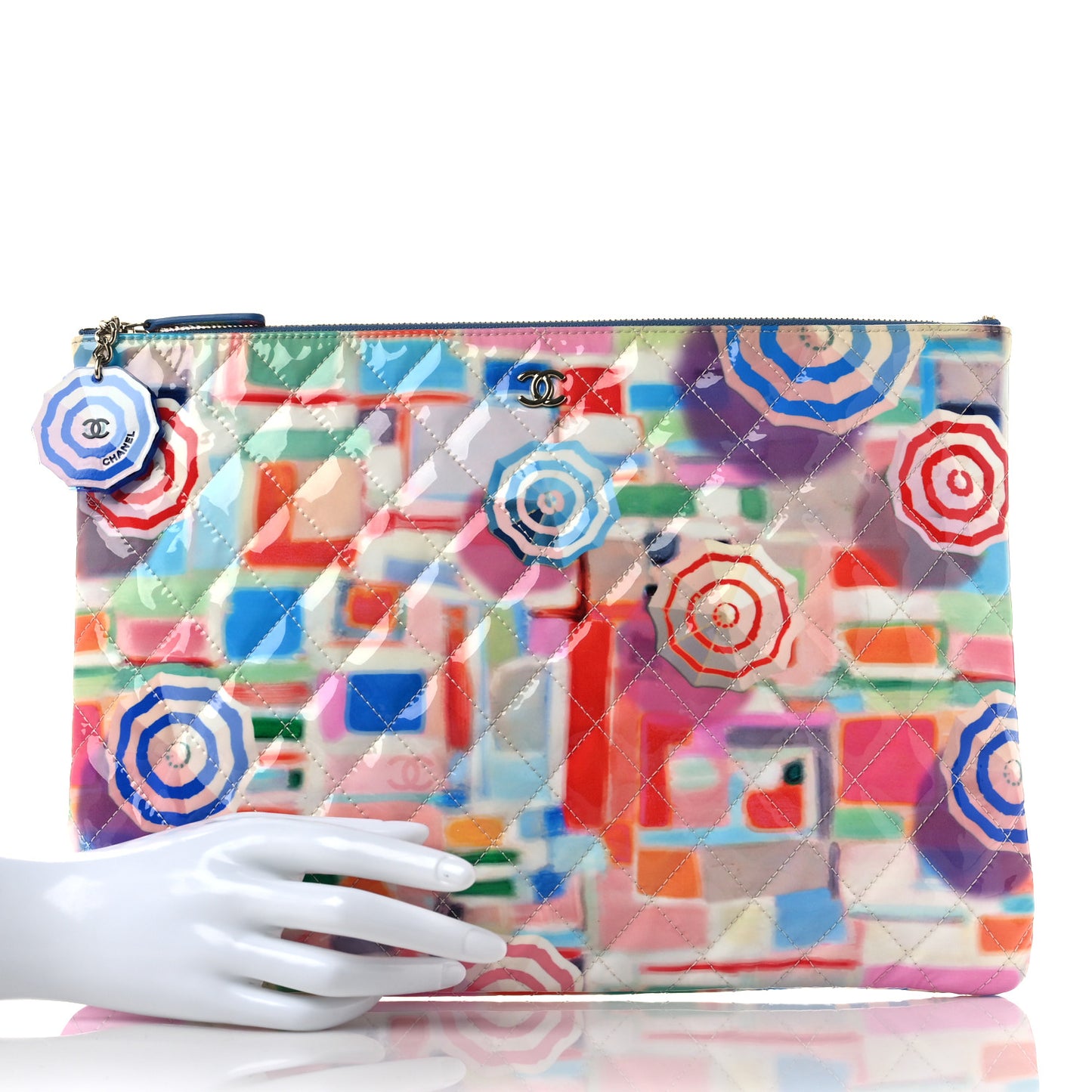 Patent Calfskin Printed Quilted Large Cosmetic Case Multicolor