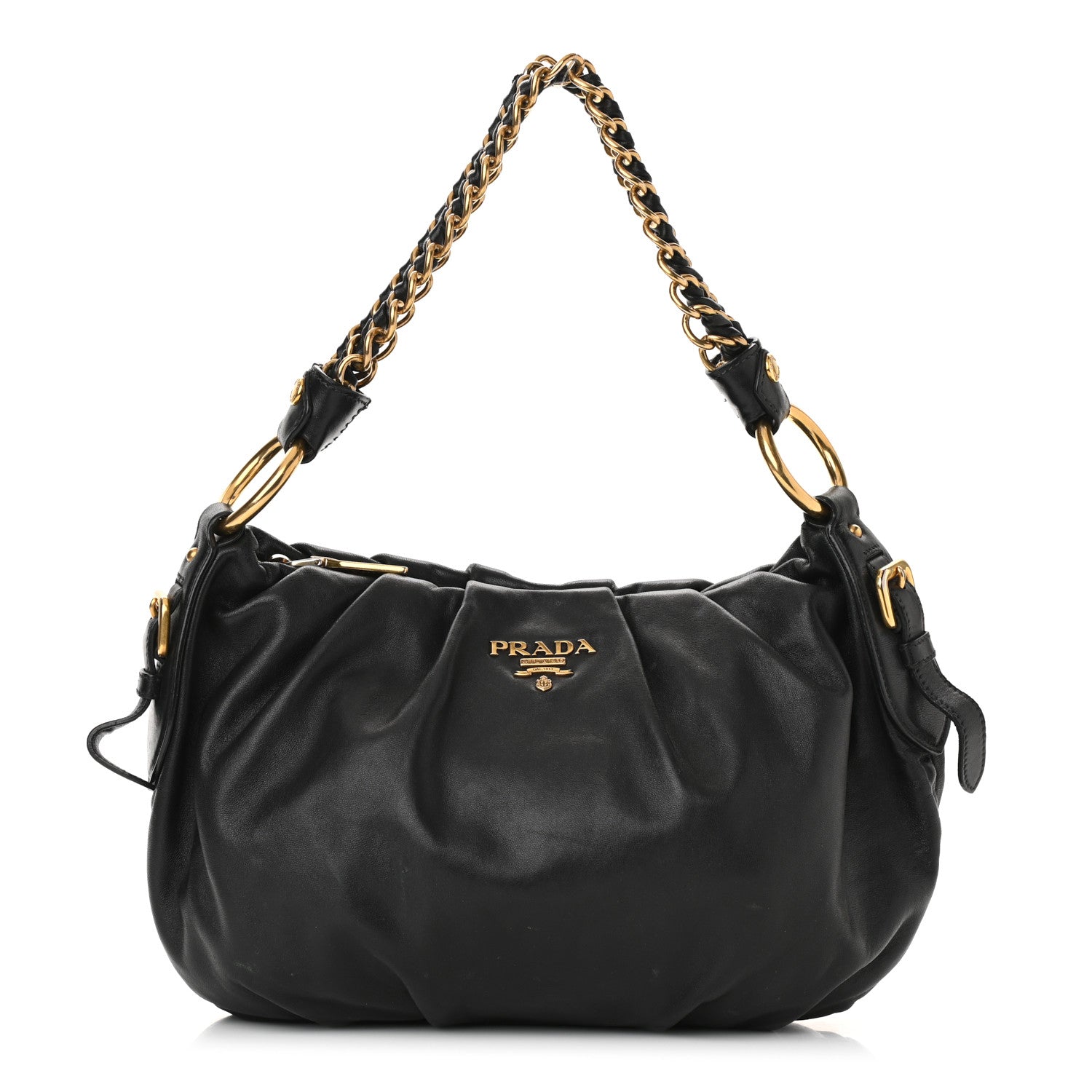 Prada Soft Calf Pleated Hobo Black 1 of 12