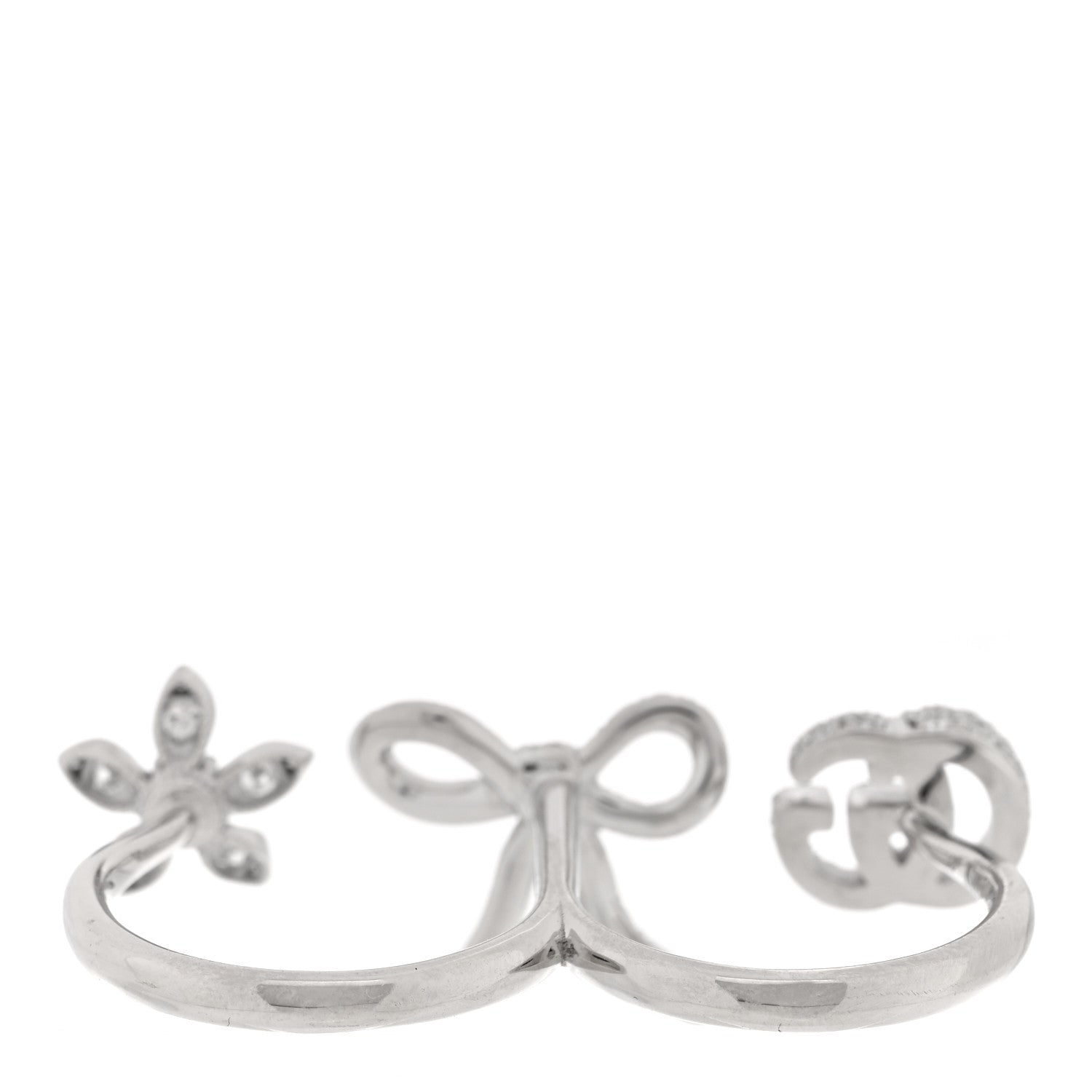 Gucci 18K White Gold Diamond Flora Bow Flower Ring M 3 of 5