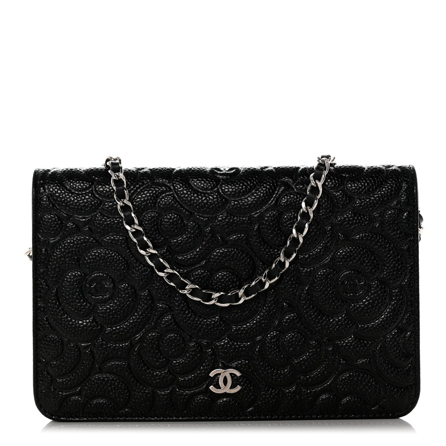 Caviar Camellia Embossed Wallet On Chain WOC Black