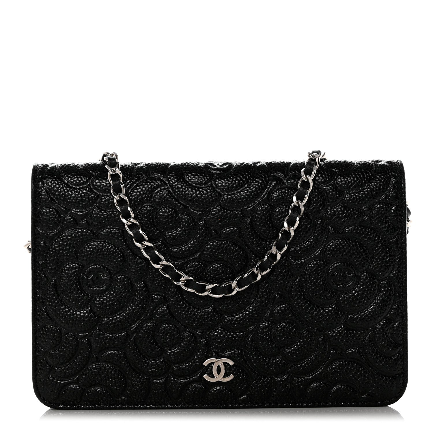 Chanel Caviar Camellia Embossed Wallet On Chain WOC Black 1 of 12
