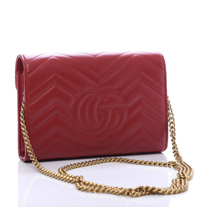 Gucci Calfskin Matelasse GG Marmont Chain Wallet Hibiscus Red 3 of 10