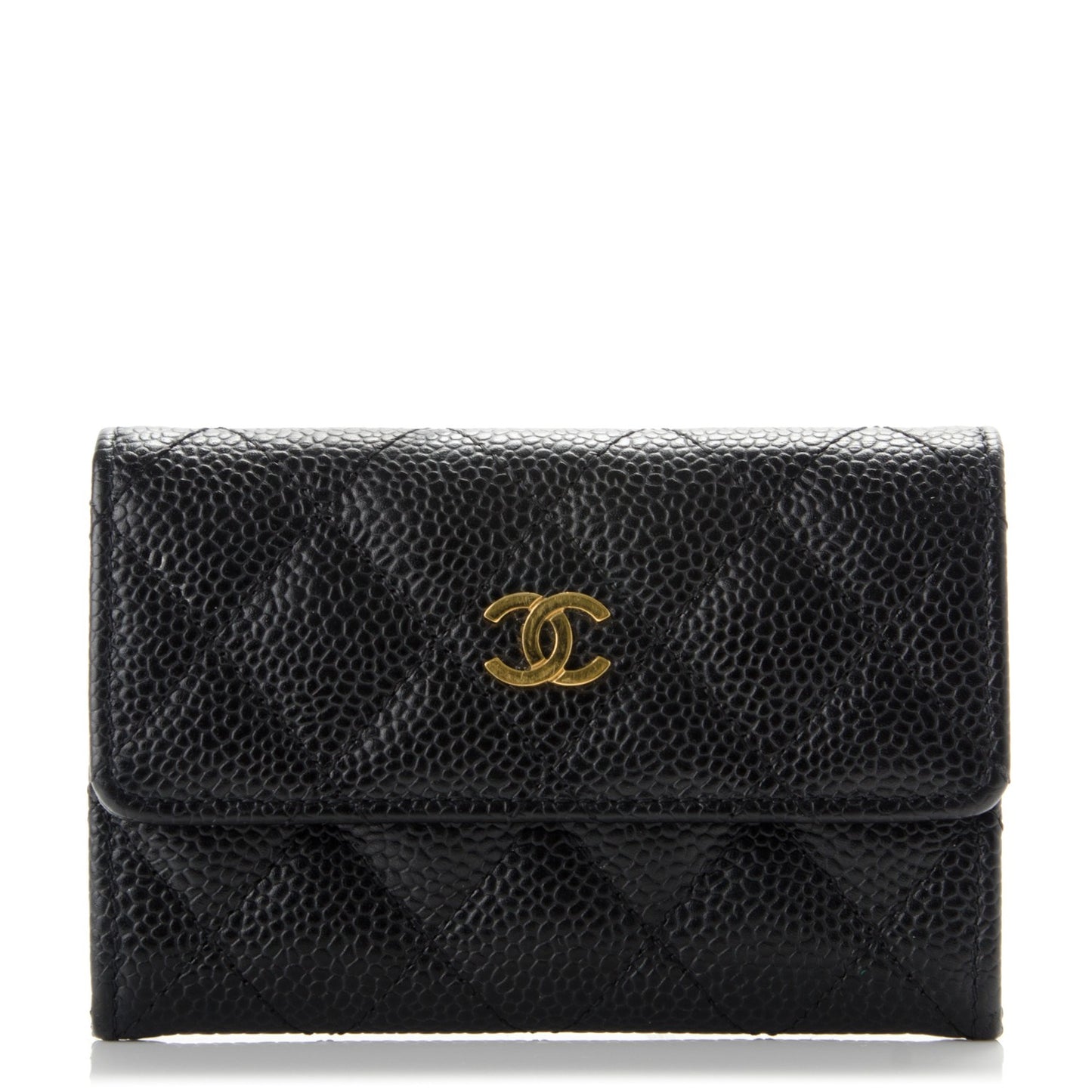 Caviar Quilted Flap Card Holder Black