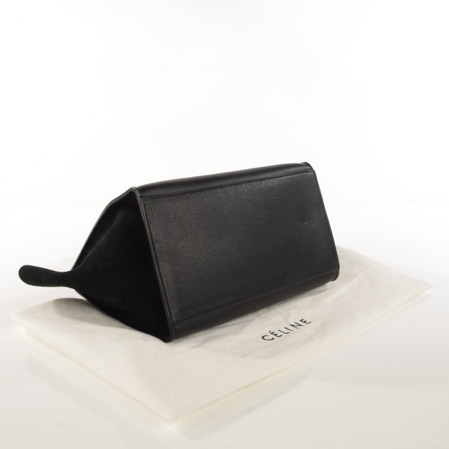 Celine Crocodile Embossed Calfskin Suede Medium Trapeze Black 4 of 10