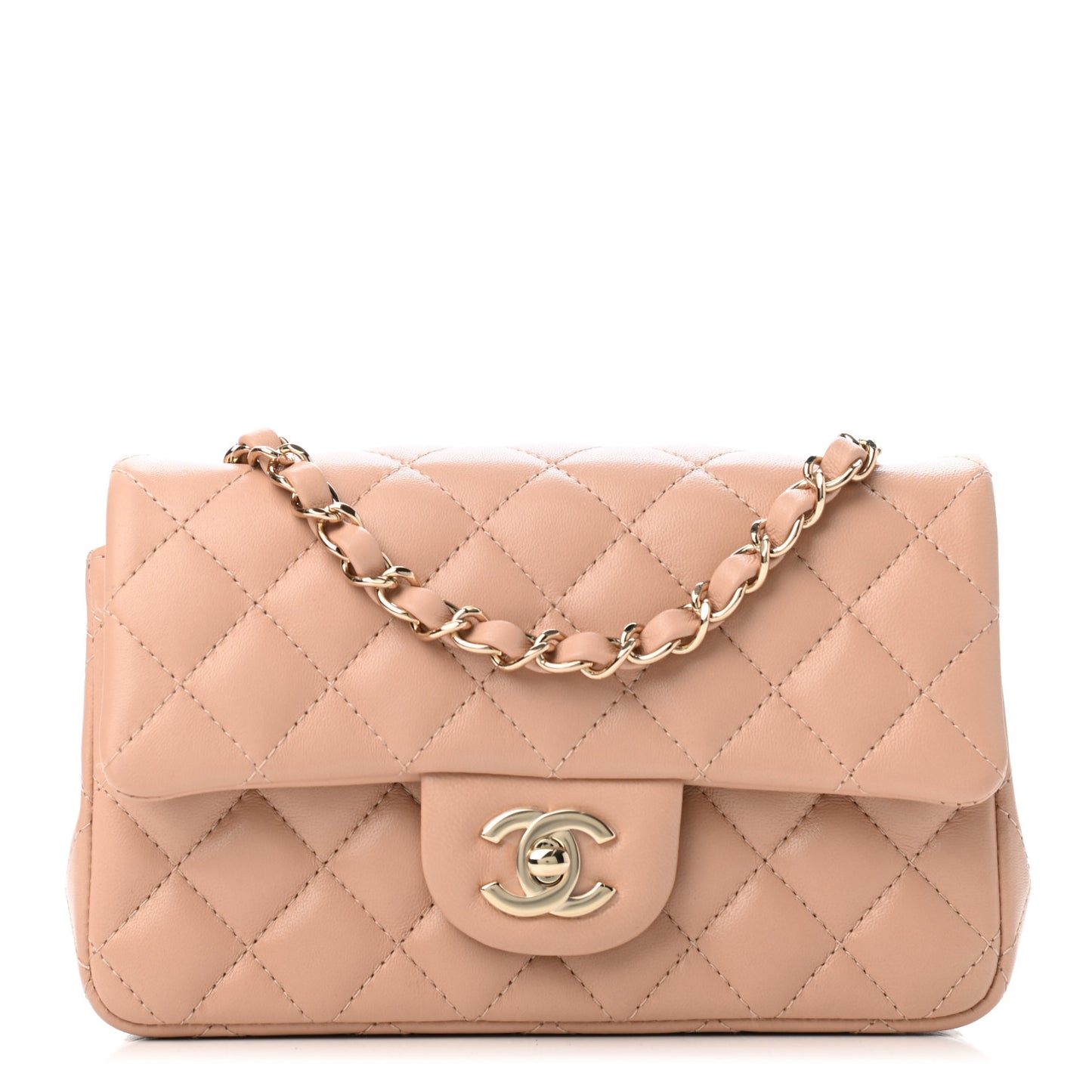 Lambskin Quilted Mini Rectangular Flap Dark Beige