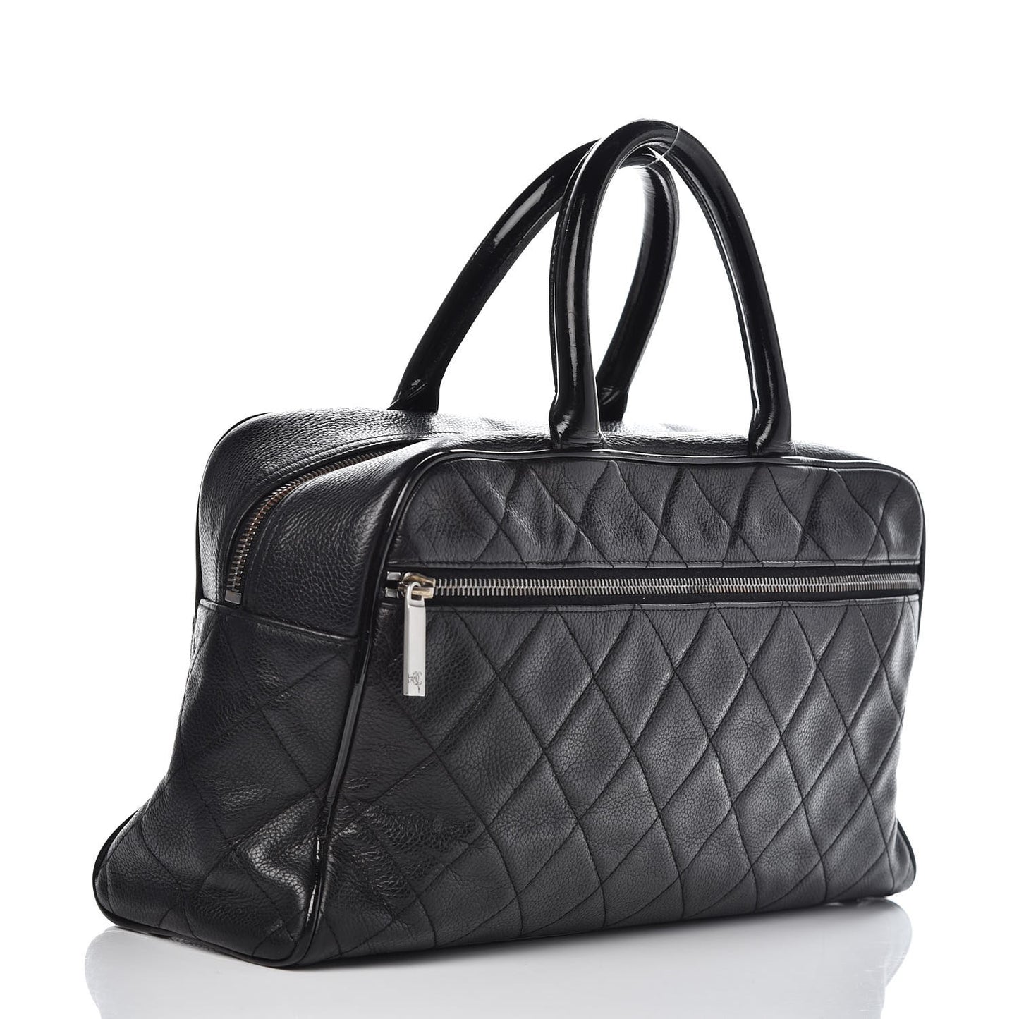 Caviar Patent Quilted Large Bowler Black