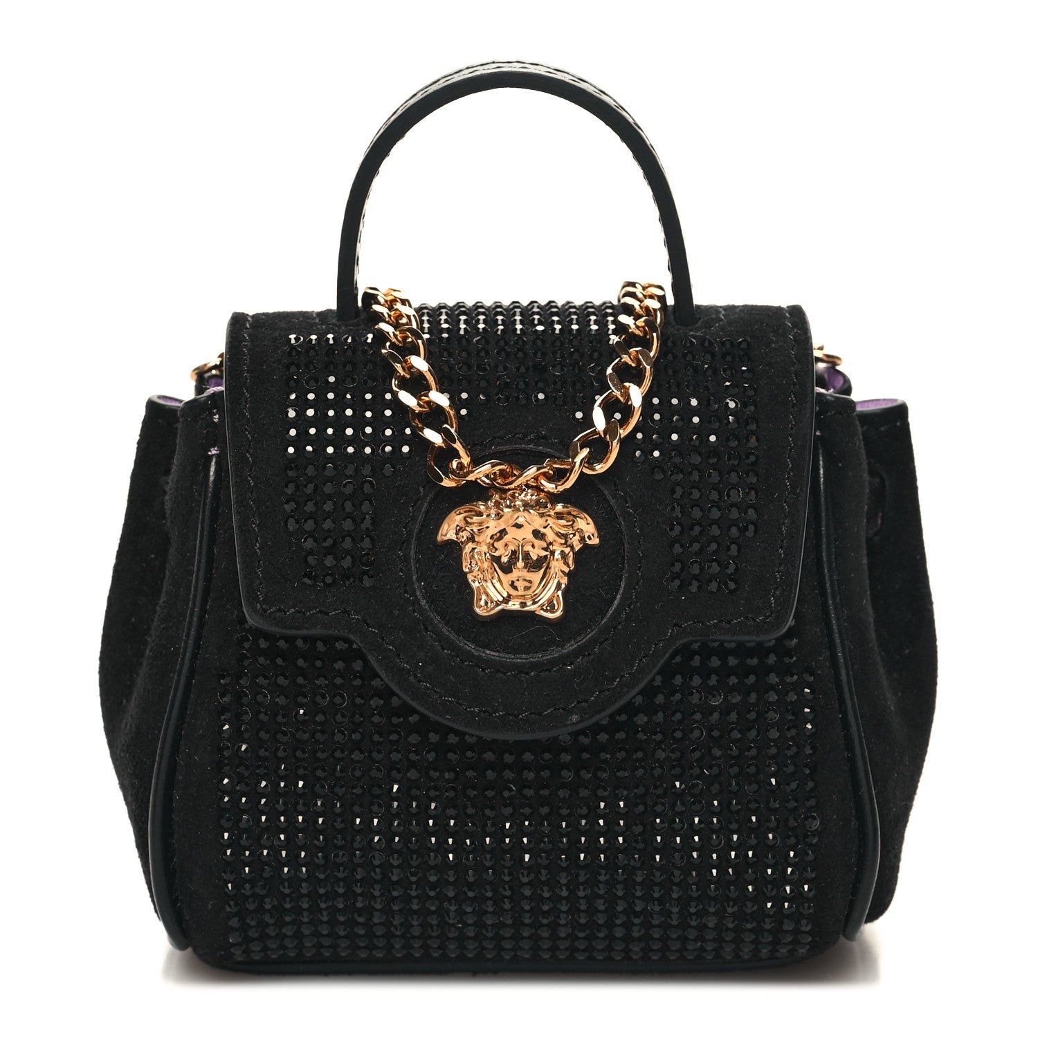 Versace Suede Crystal Studded Micro La Medusa Bag Black 1 of 10