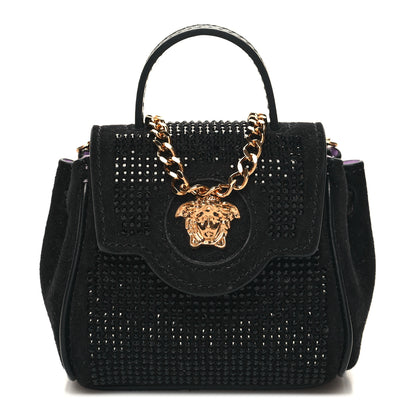 Versace Suede Crystal Studded Micro La Medusa Bag Black 1 of 10