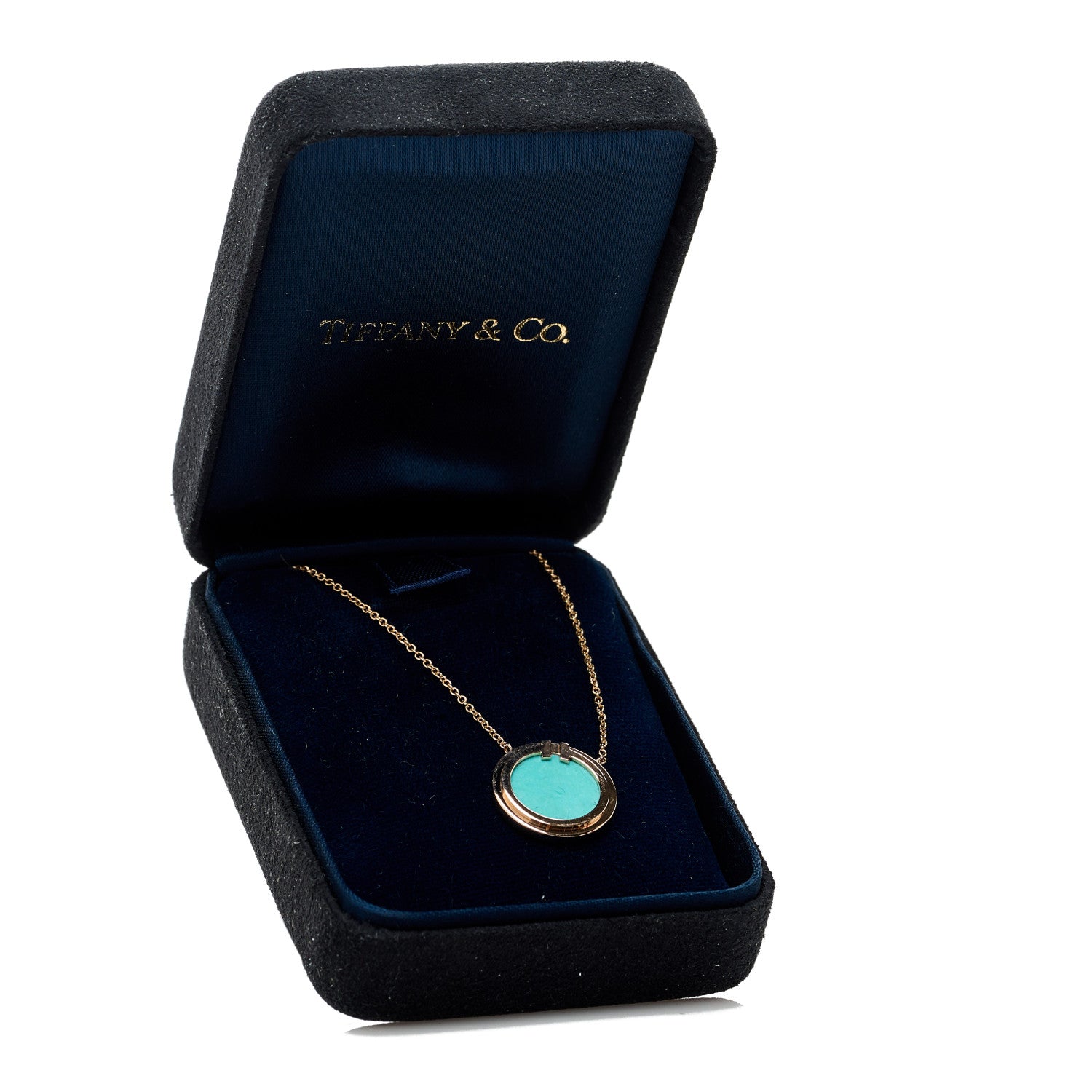 Tiffany 18K Rose Gold Turquoise T Circle Pendant Necklace 6 of 6