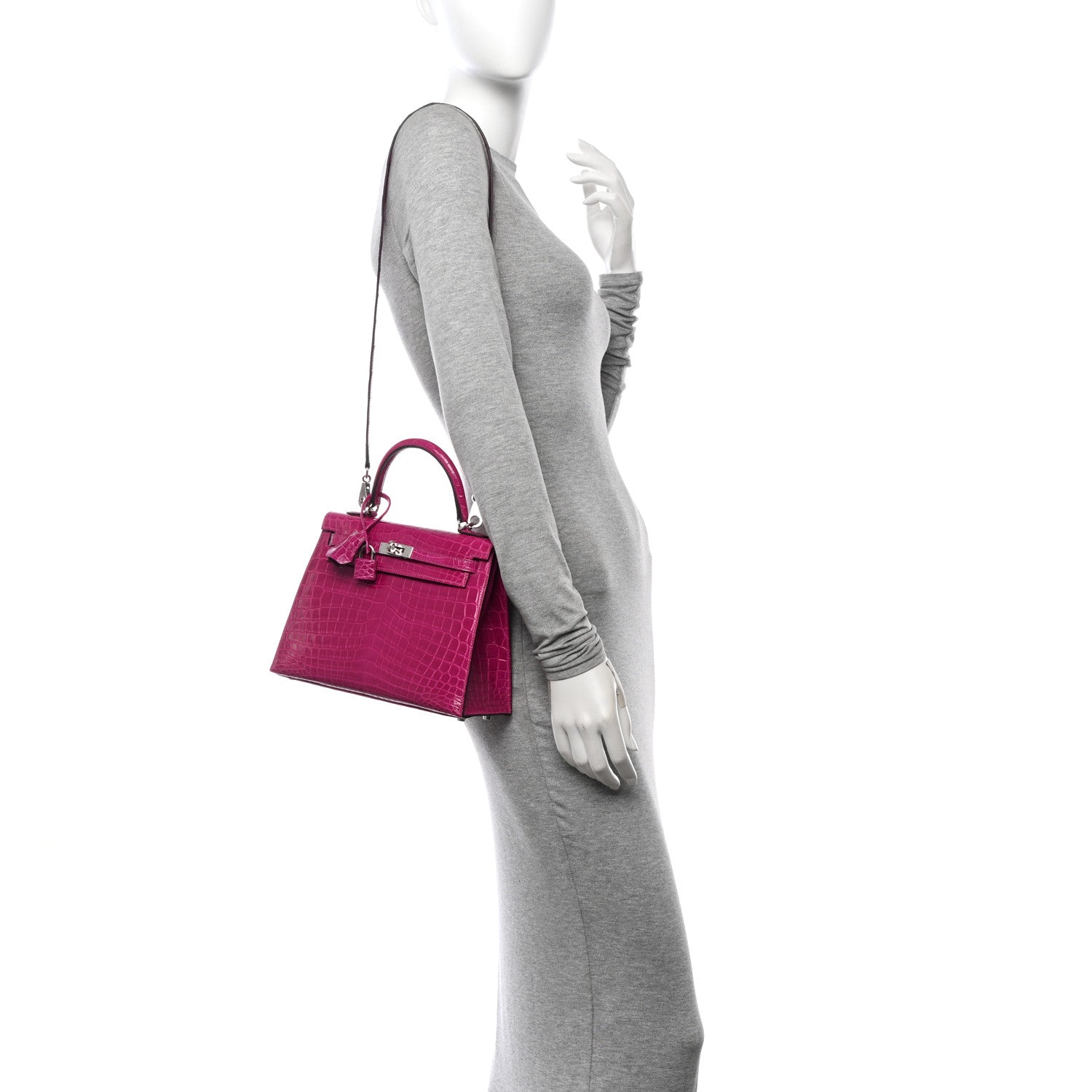 Hermes Shiny Niloticus Crocodile Kelly Sellier 25 Rose Pourpre 2 of 11
