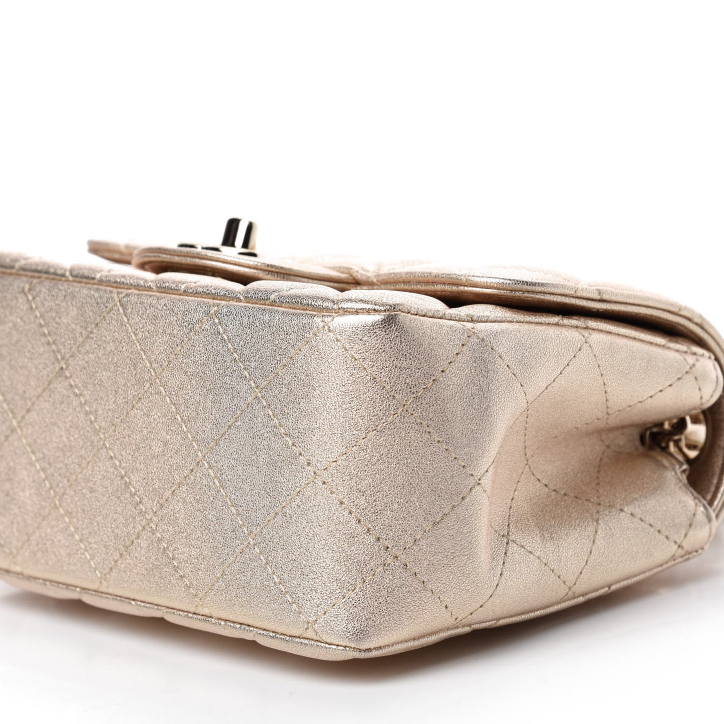 Metallic Lambskin Quilted Mini Square Flap Gold