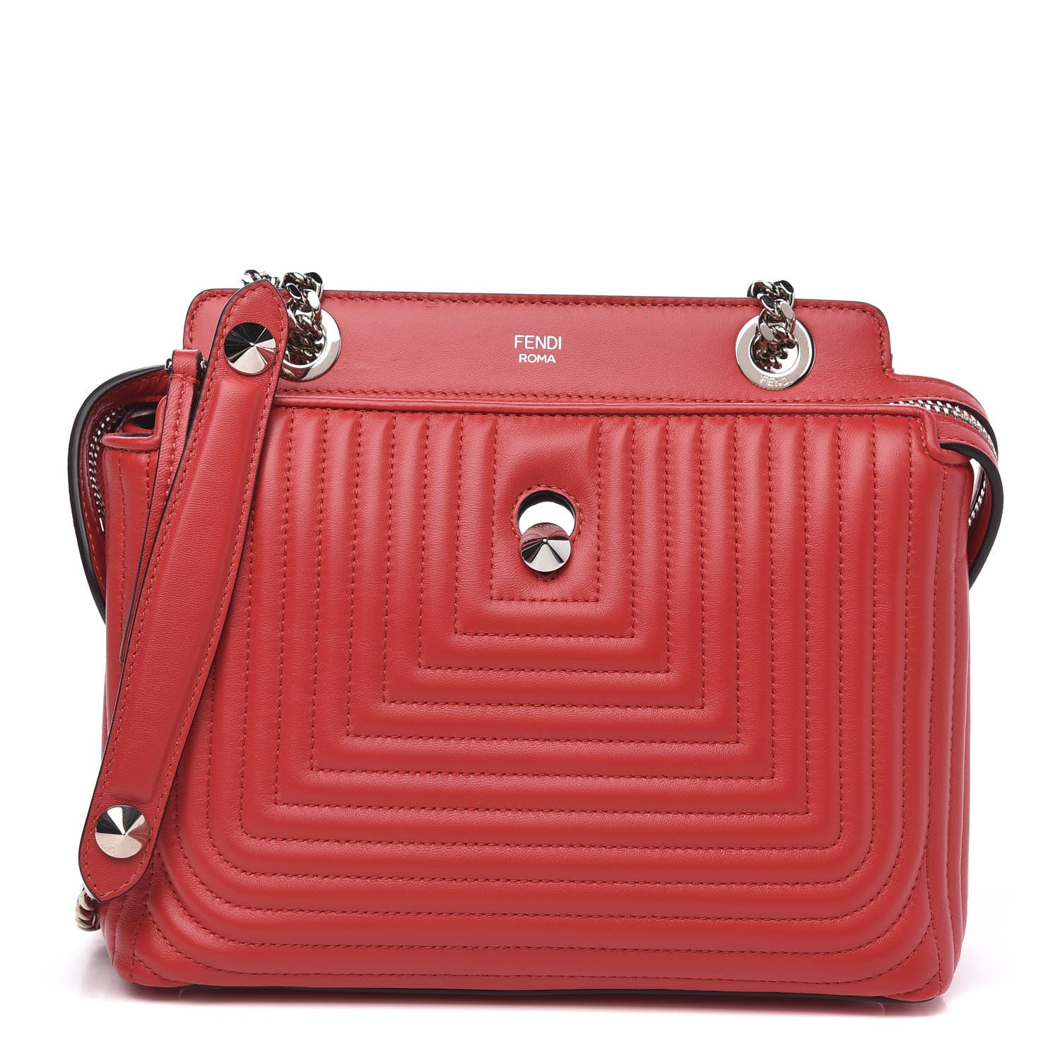 Fendi Shiny Nappa Trapuntata Small DotCom Click Chain Satchel Rojo 1 of 11