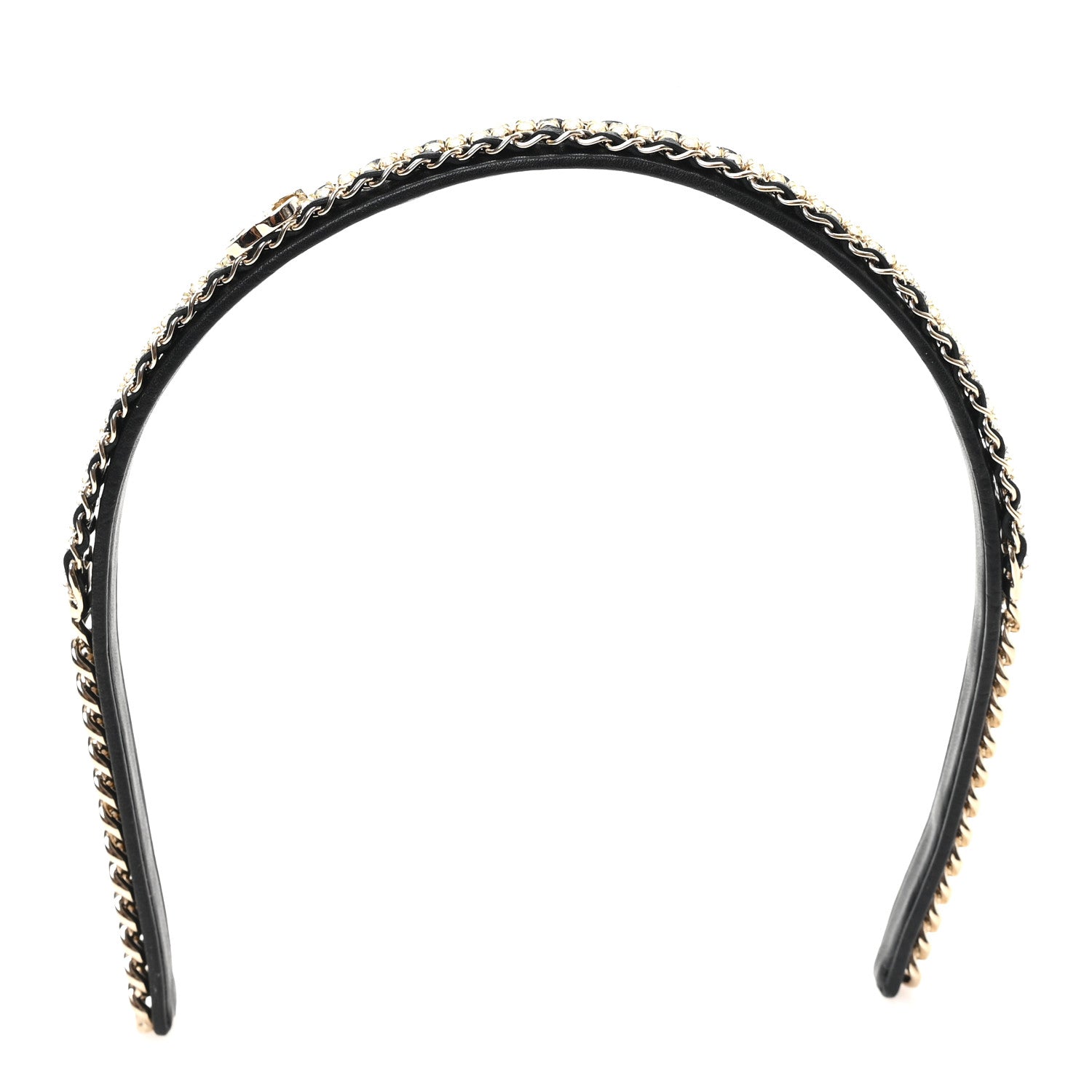Chanel Metal Lambskin Crystal CC Chain Headband Gold Black 3 of 6