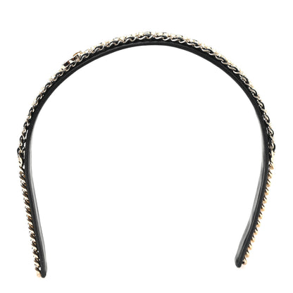 Chanel Metal Lambskin Crystal CC Chain Headband Gold Black 3 of 6