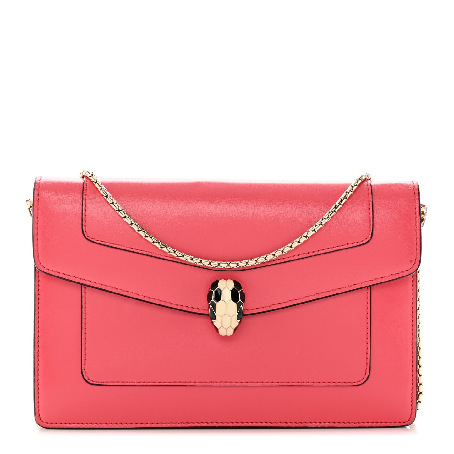 Calfskin Serpenti Forever Chain Wallet Reef Coral