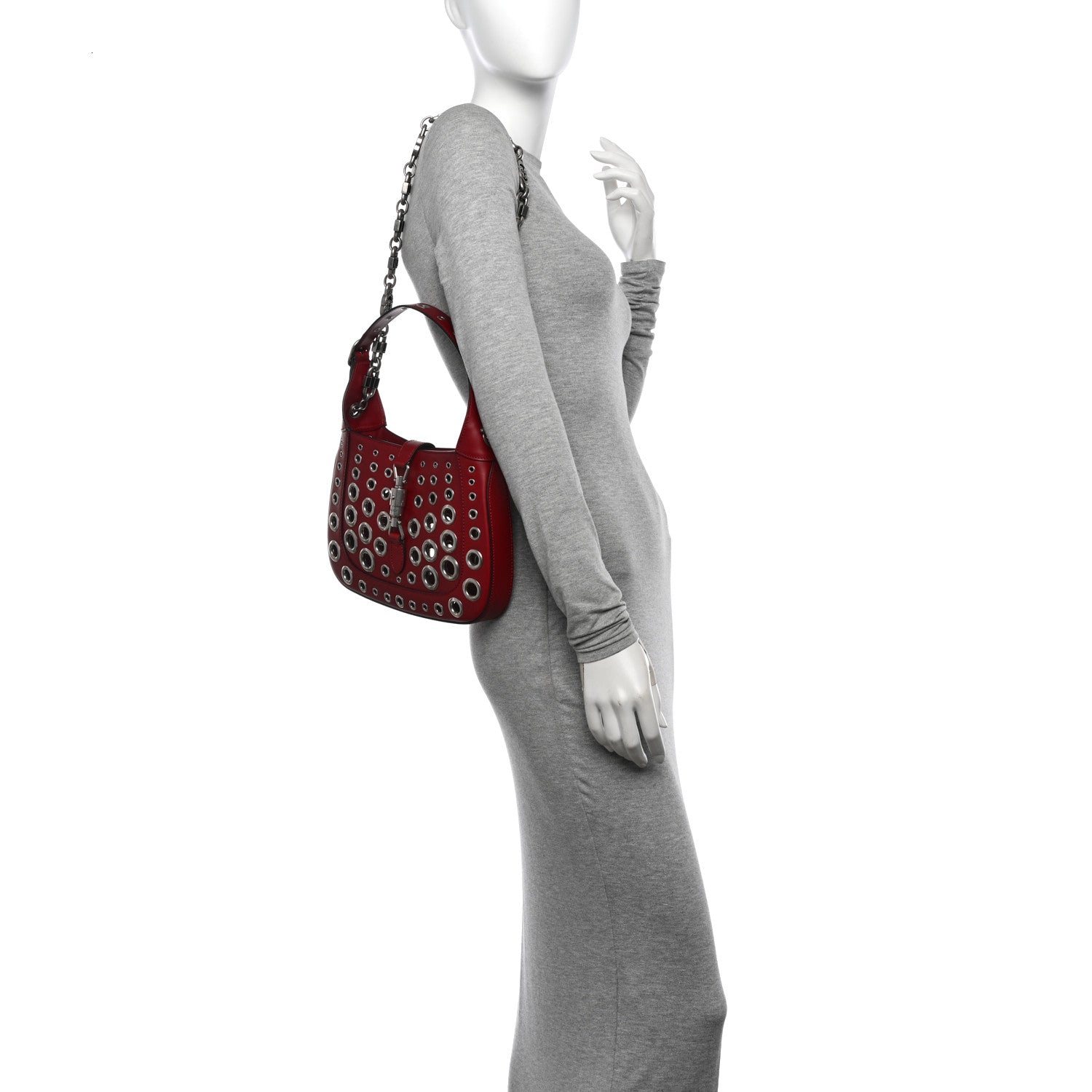 Gucci Calfskin Ha Ha Ha Jackie 1961 Eyelet Hobo Cherry Red 2 of 10