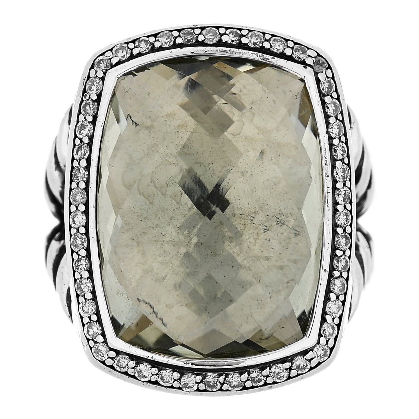 Sterling Silver Diamond Prasiolite 20mm Albion Ring 52 6