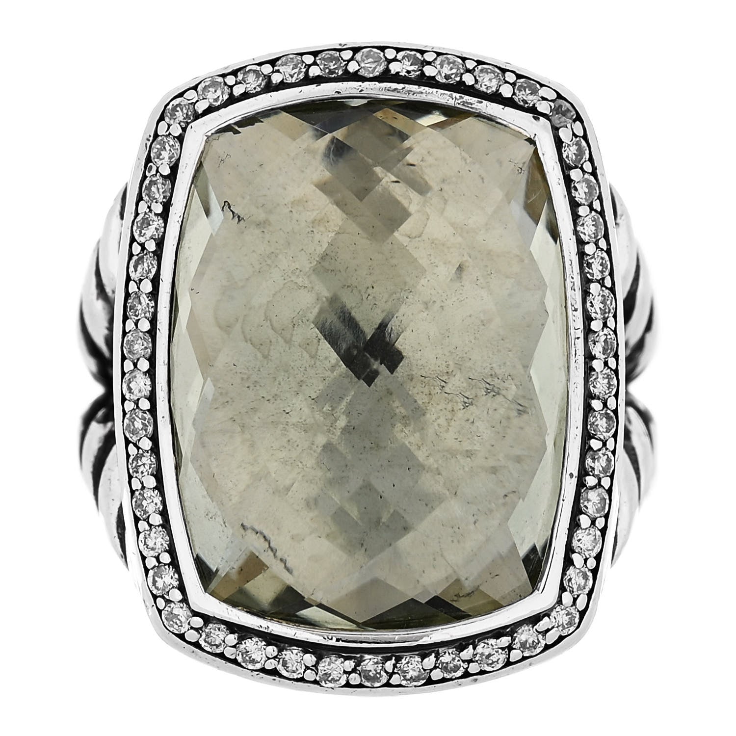 David Yurman Sterling Silver Diamond Prasiolite 20mm Albion Ring 52 6 1 of 8