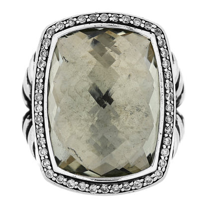 David Yurman Sterling Silver Diamond Prasiolite 20mm Albion Ring 52 6 1 of 8