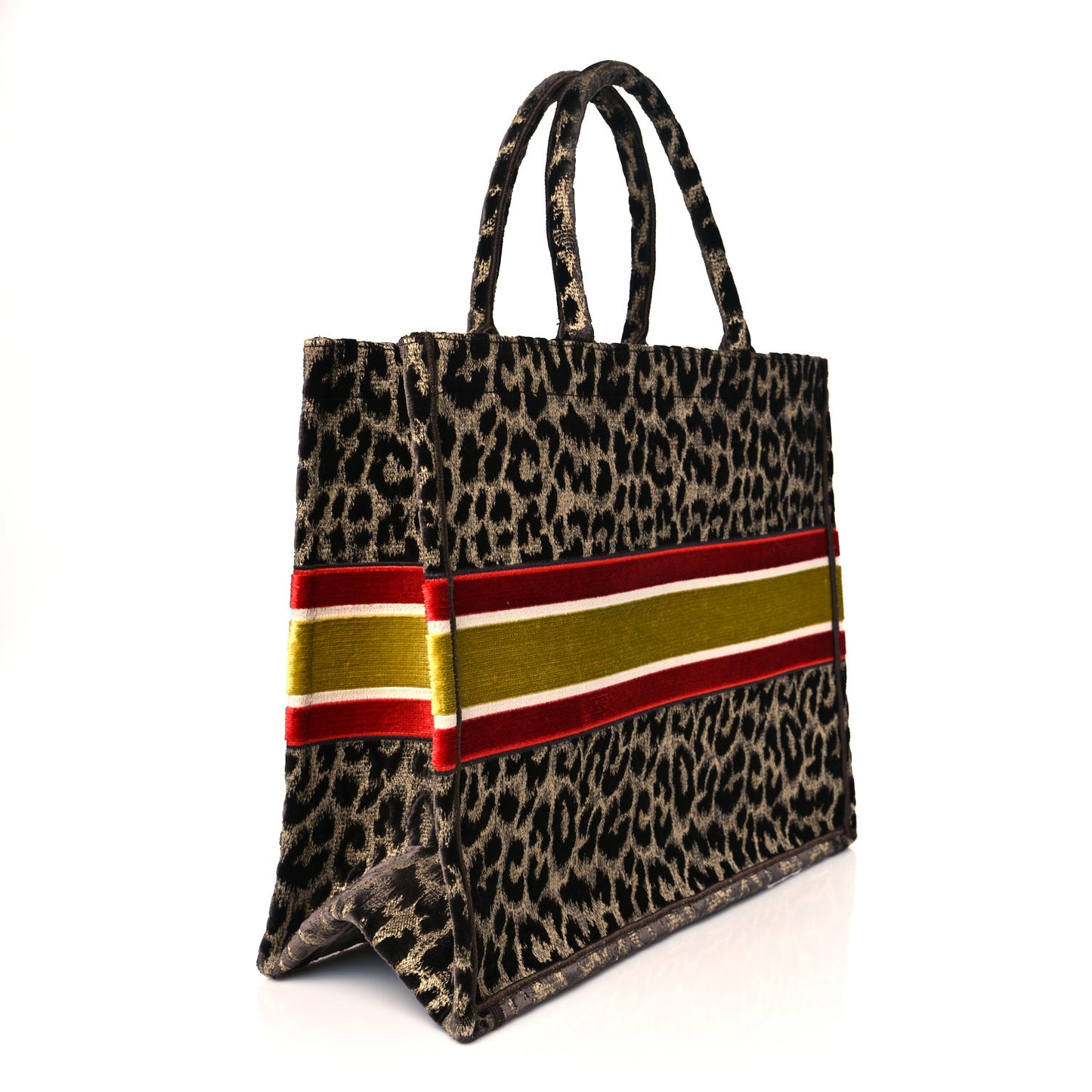 Canvas Velvet Embroidered Large Leopard Book Tote Beige