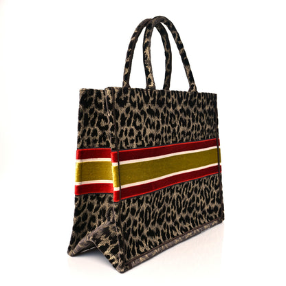 Christian Dior Canvas Velvet Embroidered Large Leopard Book Tote Beige 2 of 9