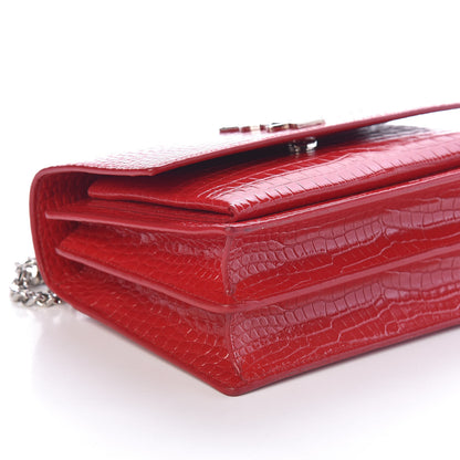 Saint Laurent Calfskin Crocodile Embossed Medium Monogram Sunset Rouge Eros 7 of 8