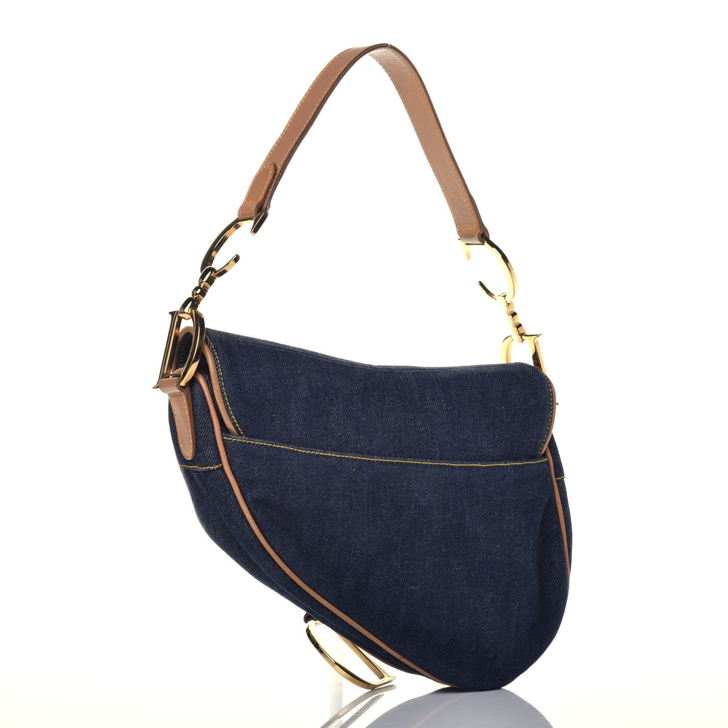 Christian Dior Denim Calfskin Saddle Bag Blue 3 of 9