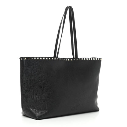 Valentino Garavani Grained Calfskin Rockstud Shoulder Tote Black 3 of 12