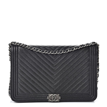 Chanel Caviar Chevron Quilted Boy Wallet On Chain WOC Black 1 of 13