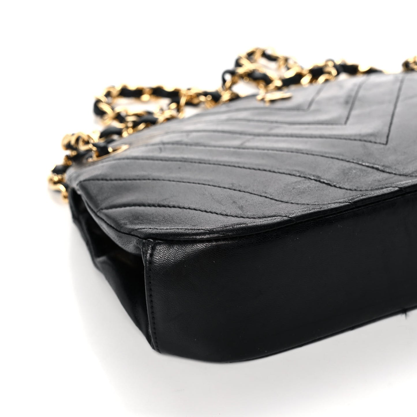 Lambskin Chevron Quilted Frame Shoulder Bag Black