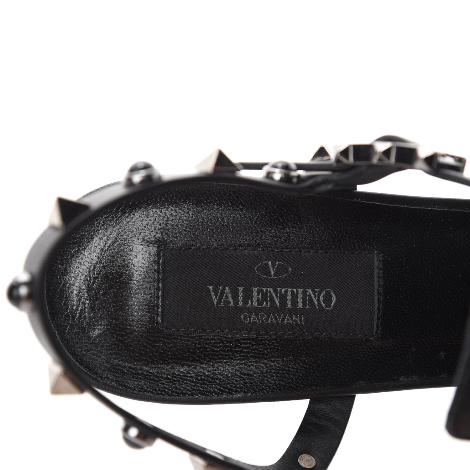 Valentino Garavani Pebbled Calfskin Onyx Rockstud Rolling Ankle Strap 5/105mm Sandals 38.5 Black 7 of 9