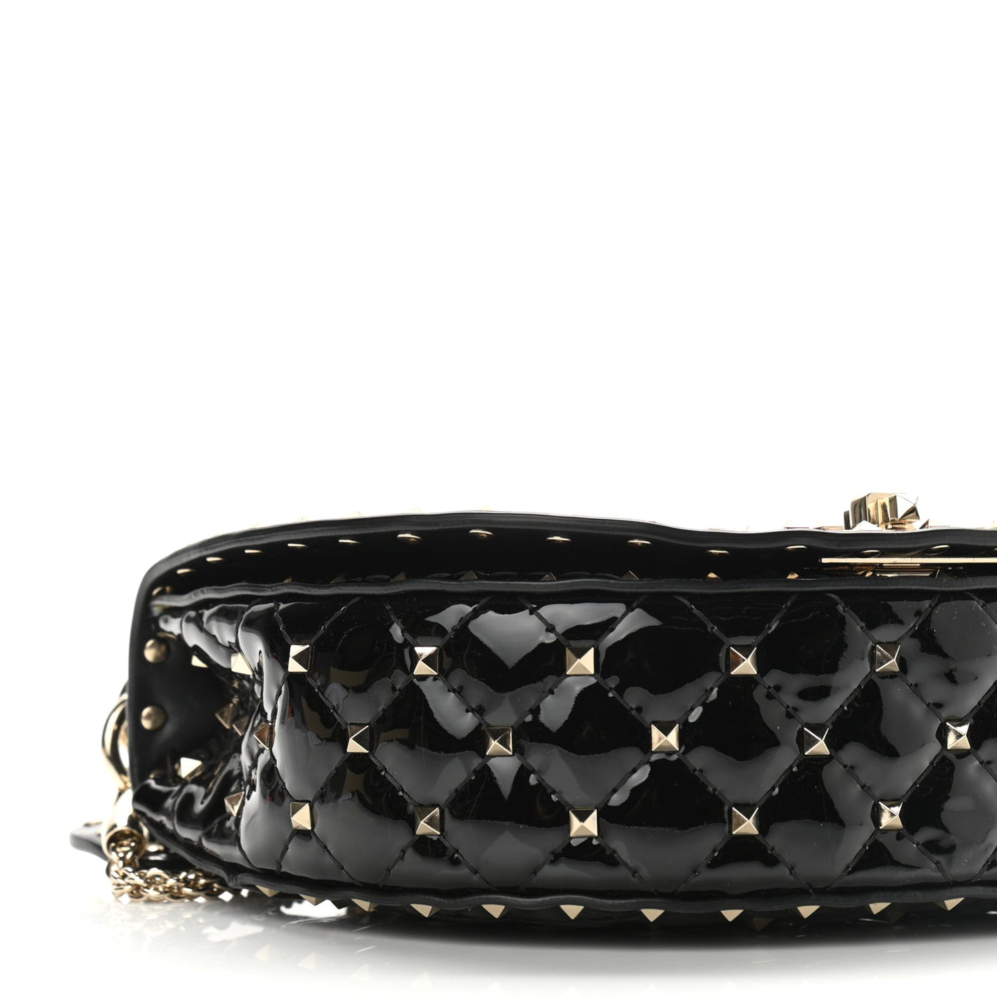 Patent Medium Rockstud Spike Halfmoon Saddle Bag Black