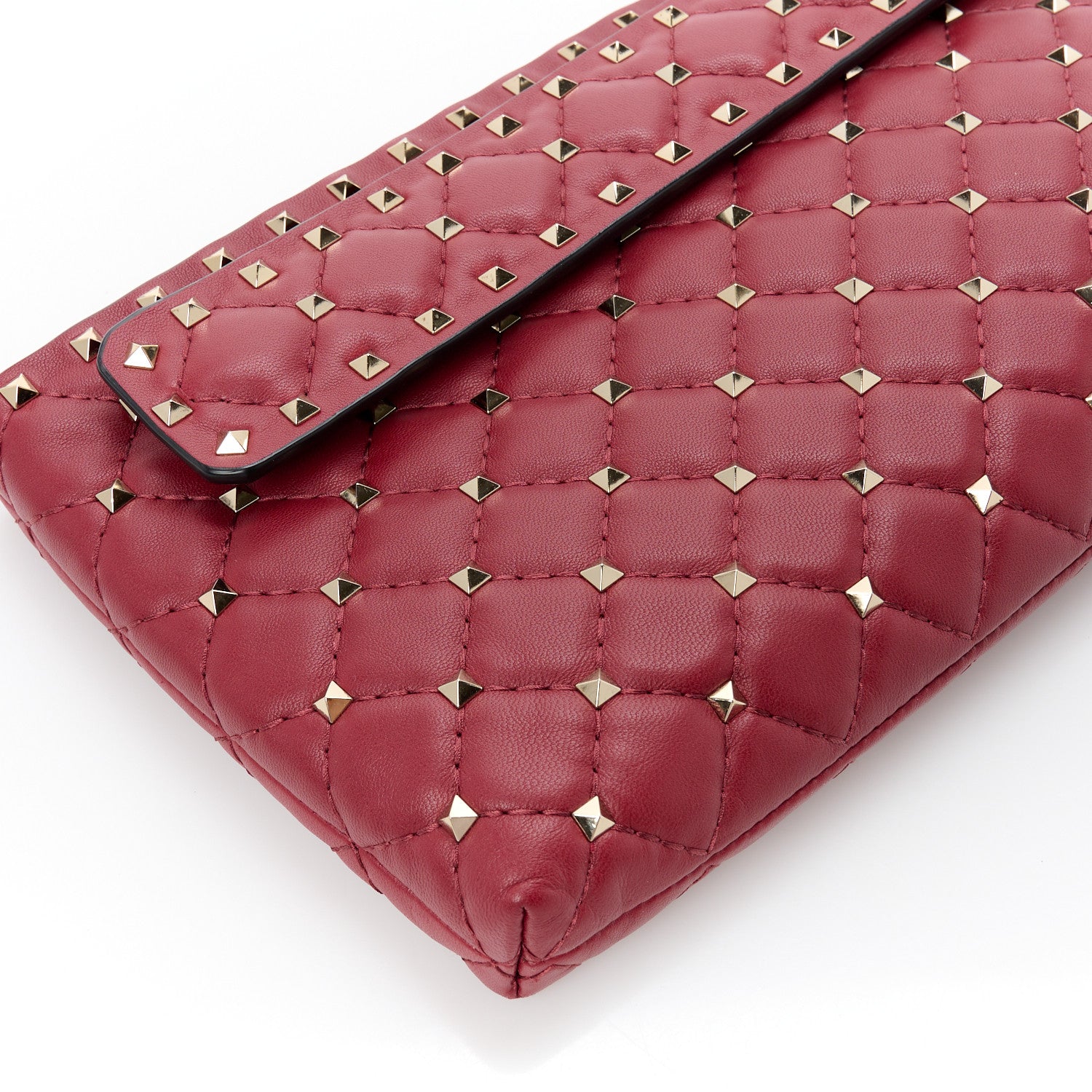 Valentino Garavani Nappa Rockstud Spike Side Slip Zip Clutch Rubino 10 of 11