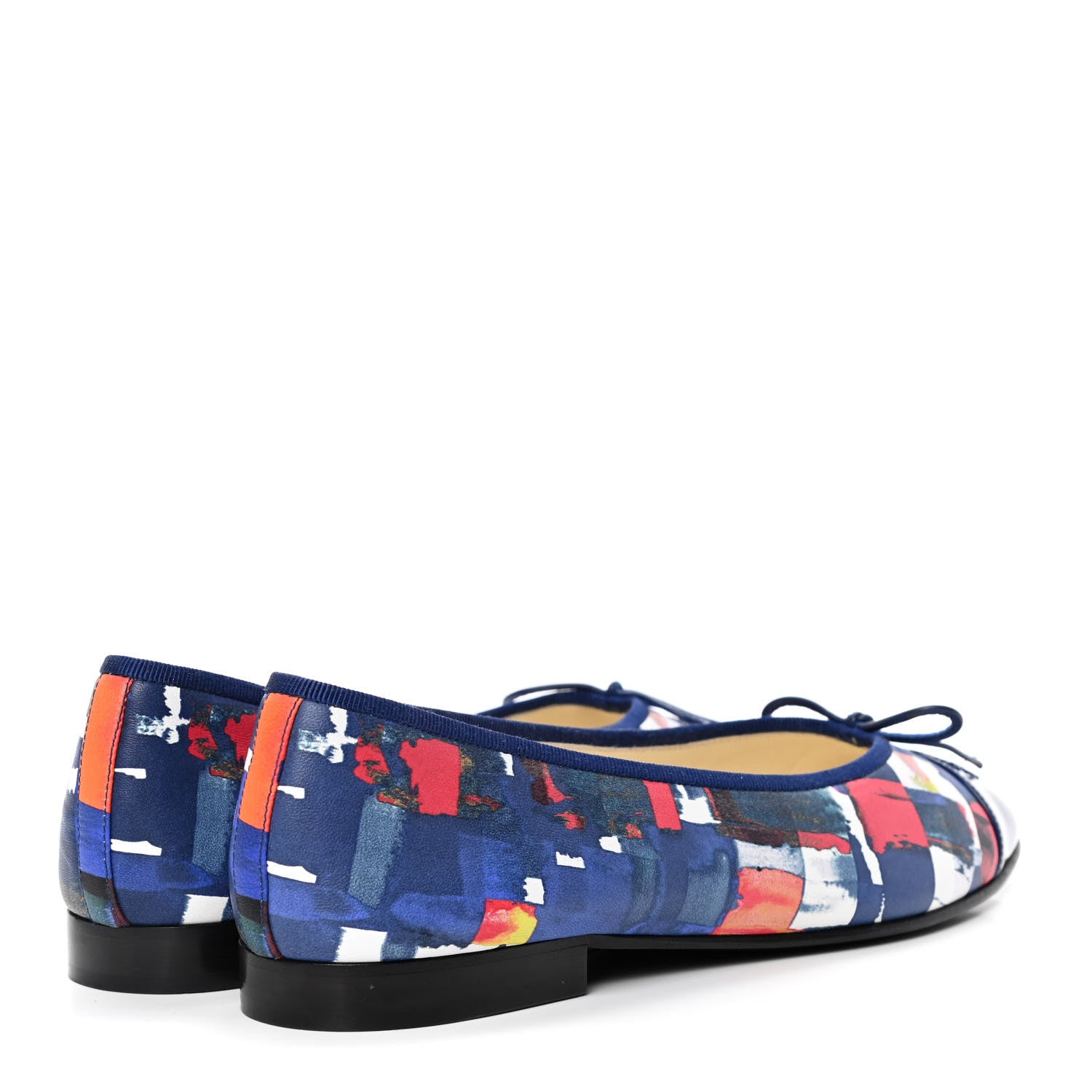 Chanel Lambskin Printed Patent Calfskin Cap Toe Ballerina Flats 38.5 Blue Multicolor 3 of 4