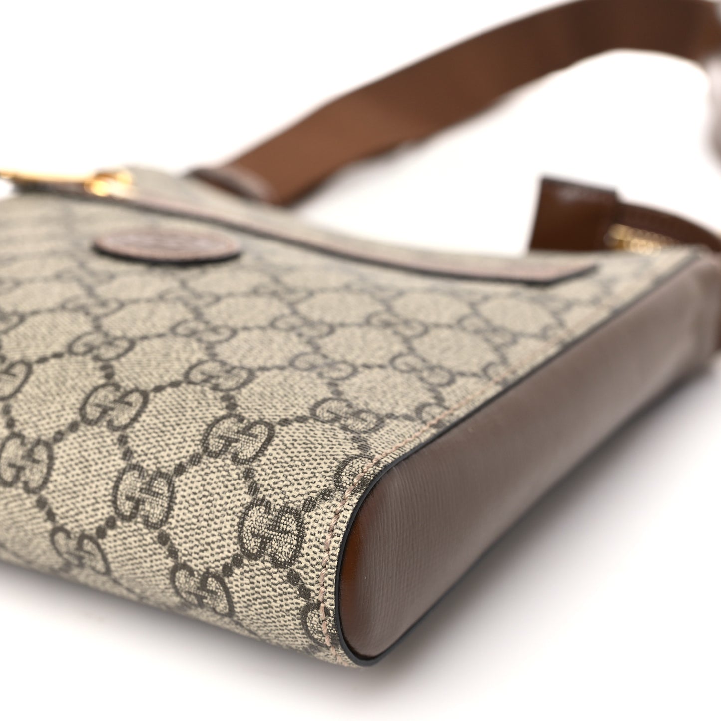 GG Supreme Monogram Azalea Calfskin Retro Interlocking G Flat Messenger Bag Beige Ebony Brown Sugar