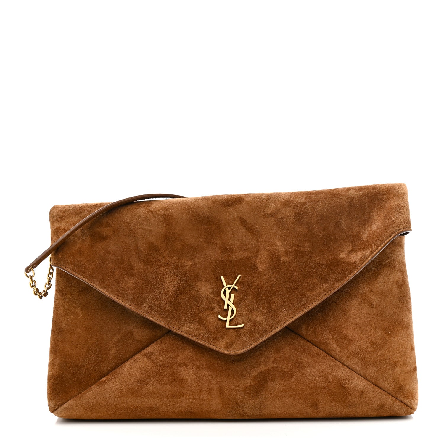 Saint Laurent Suede Large Cassandre Pouch On Chain Caramel Cognac 1 of 10