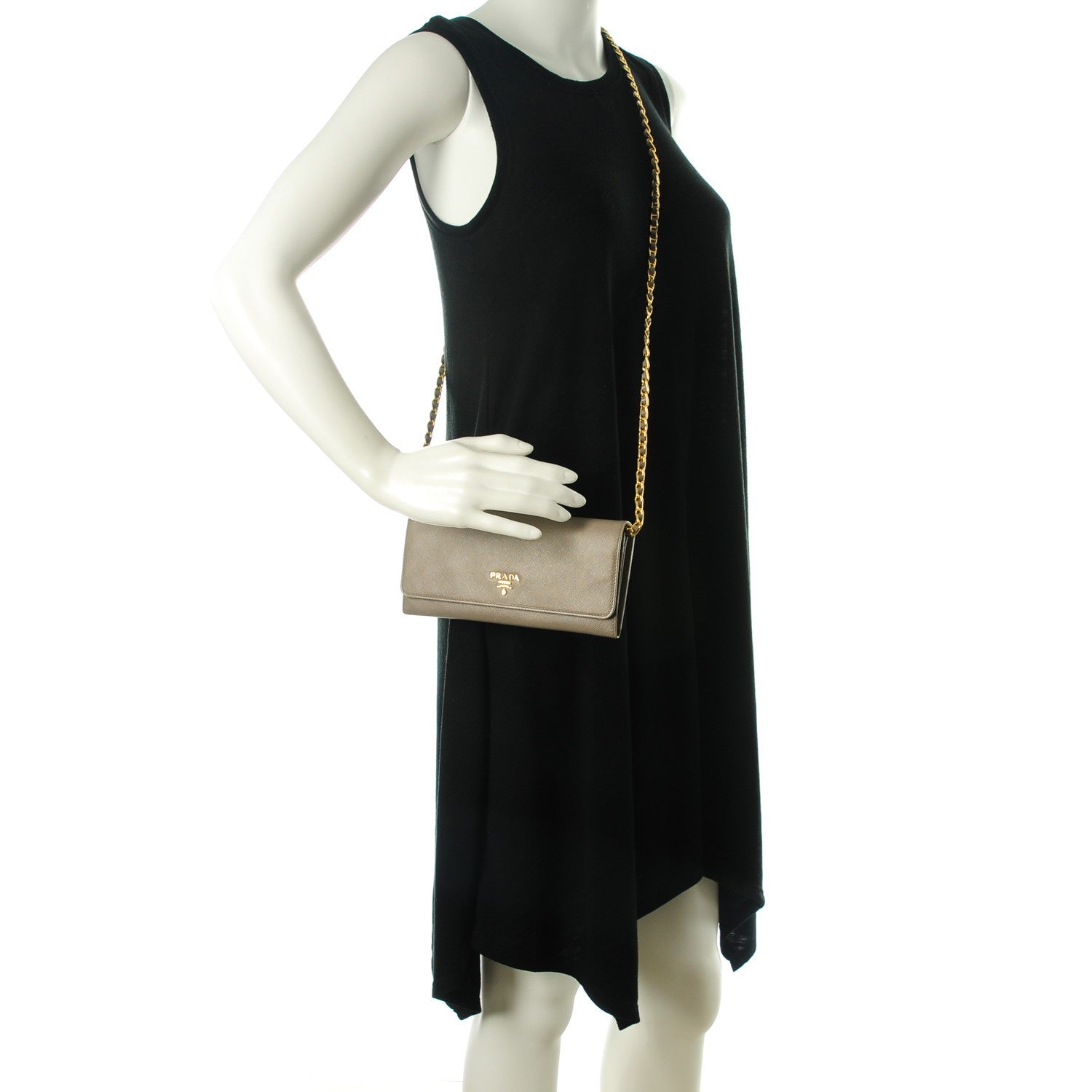 Prada Saffiano Metal Oro Chain Wallet Argilla 2 of 7