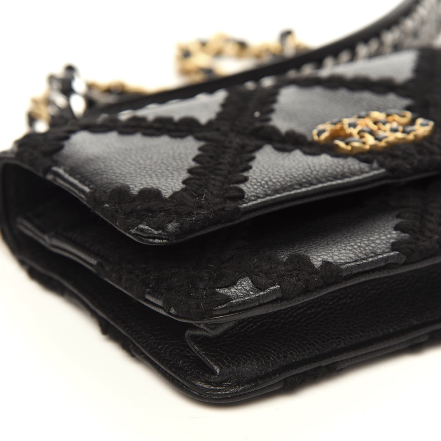 Chanel Calfskin Crochet 19 Wallet On Chain WOC Black 9 of 13