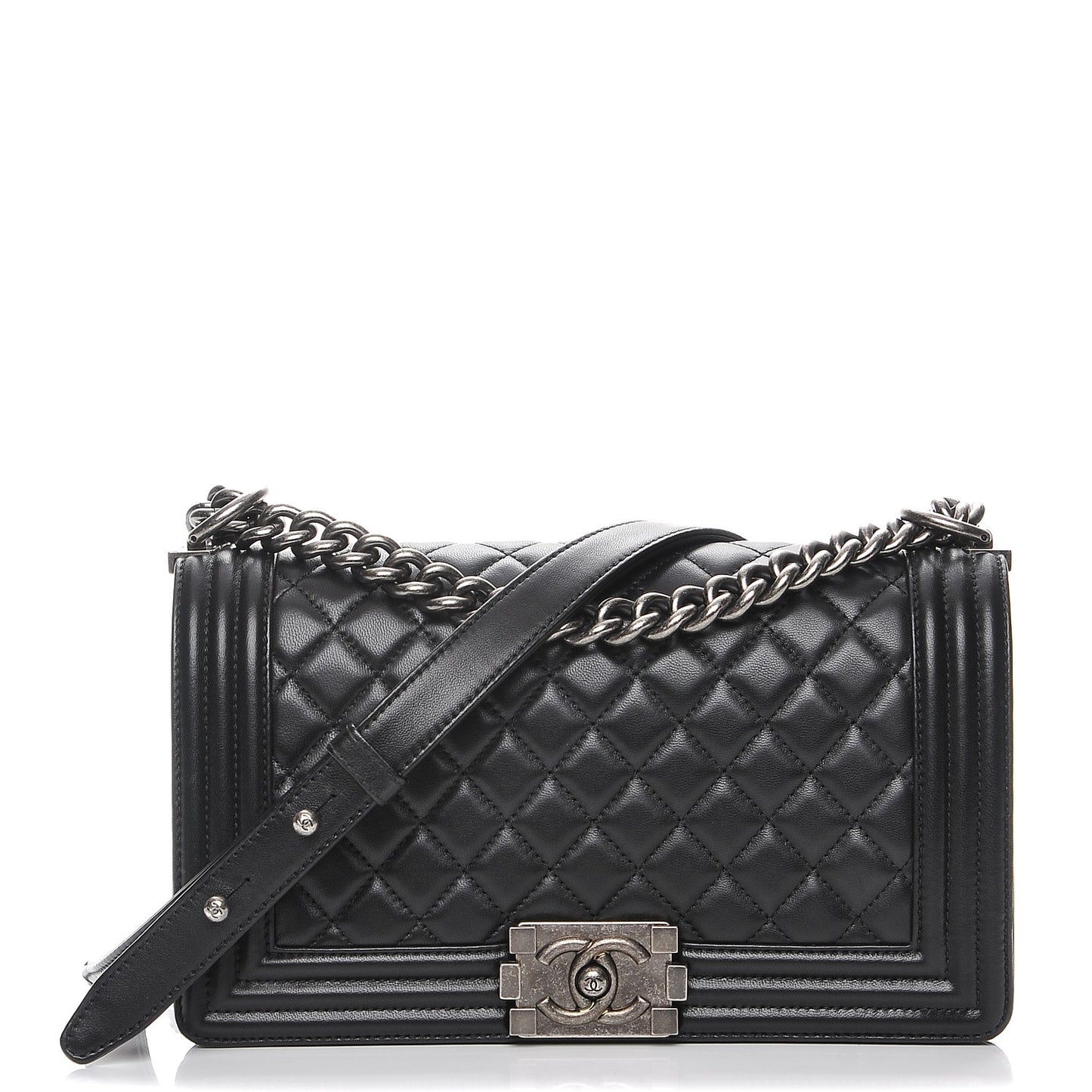 Lambskin Quilted Medium Boy Flap Black