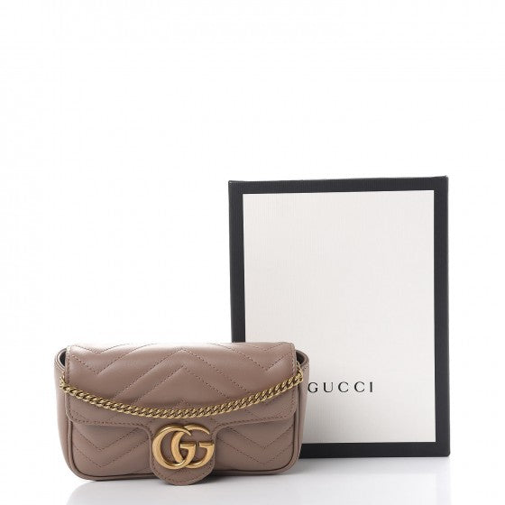 Calfskin Matelasse Super Mini GG Marmont Shoulder Bag Porcelain Rose