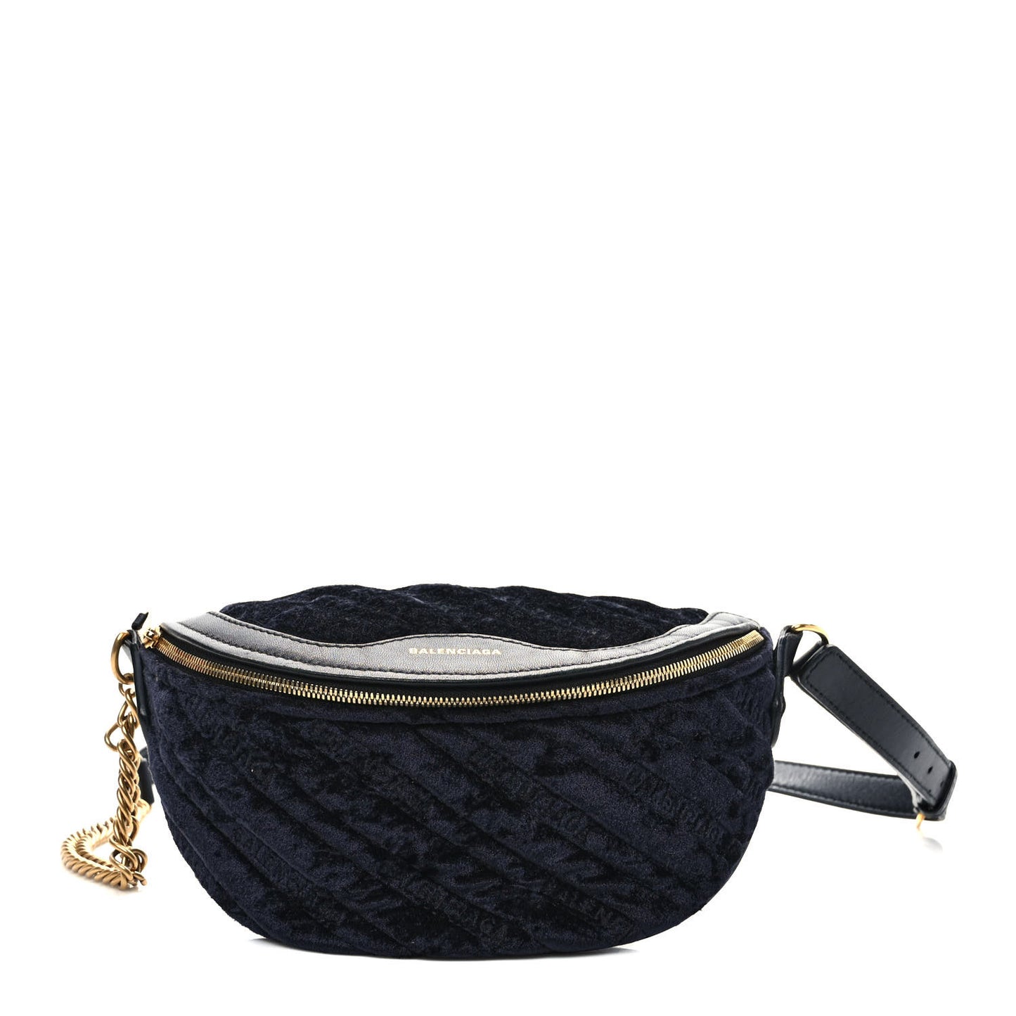 Crushed Velvet Logo Embossed XXS Souvenir Belt Bag Black