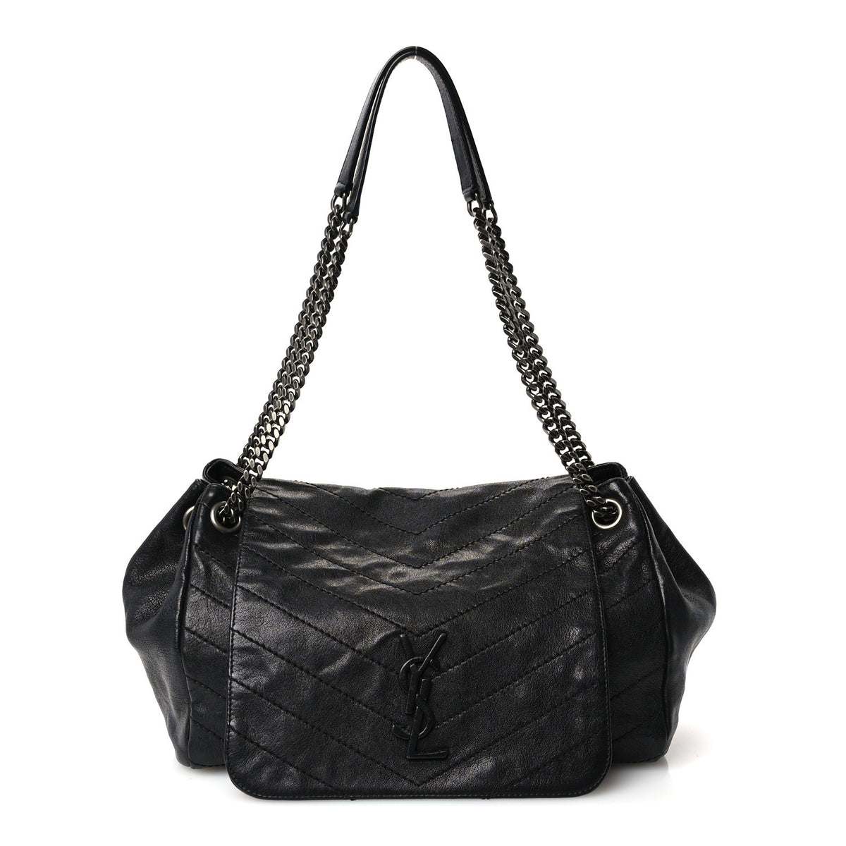 Saint Laurent Vintage Lambskin Chevron Monogram Medium Nolita Black 1 of 13